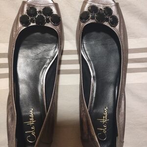 Cole Haan Women's Metallic Flats with Black Embellishments